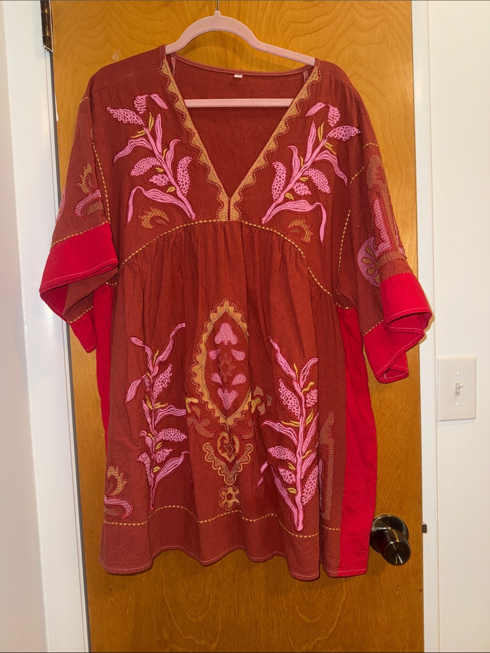 Zara Rust Tunic with Pink Floral Embroidery